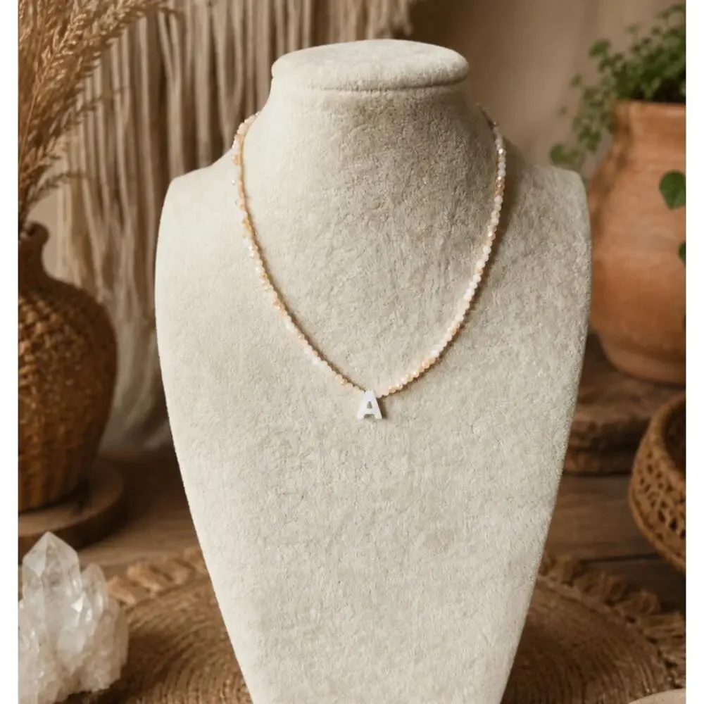White Natural Stone Necklace With A Inital New